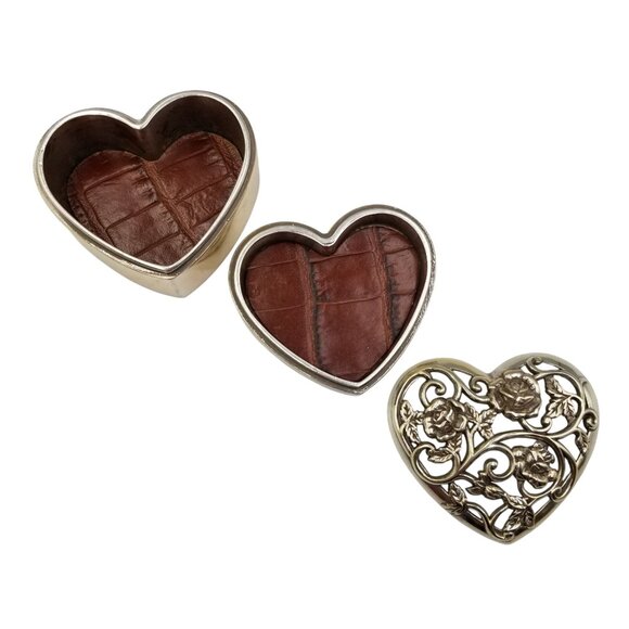 Brighton Heart Shaped Jewelry Trinket Box With Intricate Floral Design HTF - Picture 2 of 15